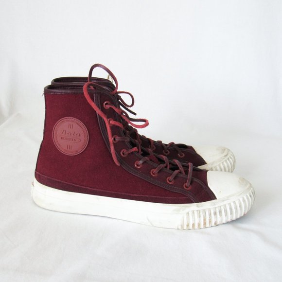 BATA BULLETS Hi Top Wool Leather Sneakers in Maroon Red Size Mens 8, Womens 9 - Picture 9 of 16